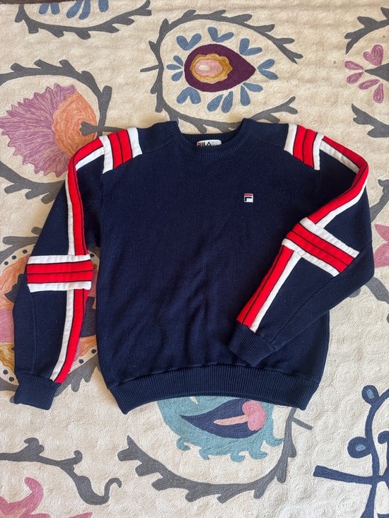 Fila Other - Fila navy blue Crewneck Sweater with Red & White Sleeve Stripes